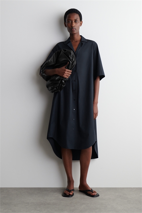 Платье-рубашка миди с короткими рукавами и поясом 1271953003 - Фото 14113492