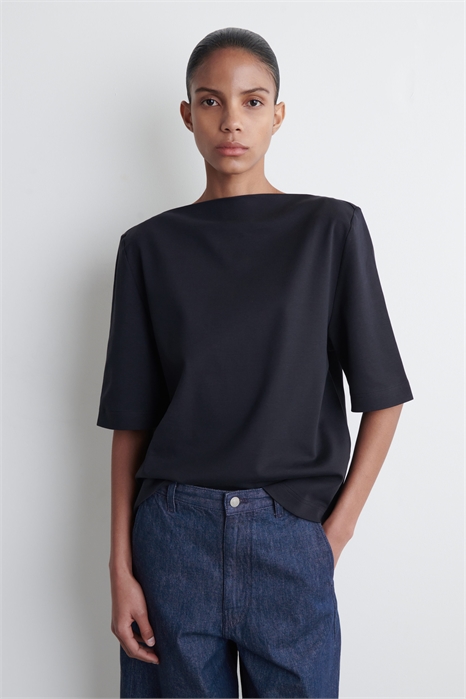 Хлопковая футболка с вырезом лодочкой 1282529001 - Фото 14114900