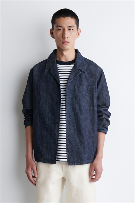 Джинсовая оверсайз рубашка с воротником-стойкой 1285312001 - Фото 14115767