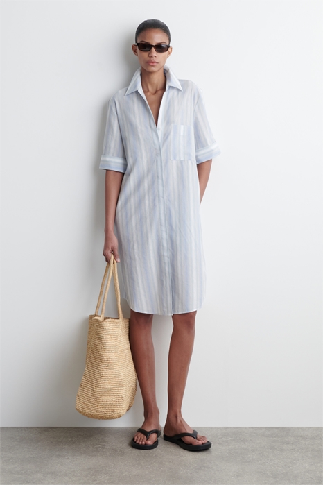 Полосатое платье-рубашка с короткими рукавами 1293706001 - Фото 14118117