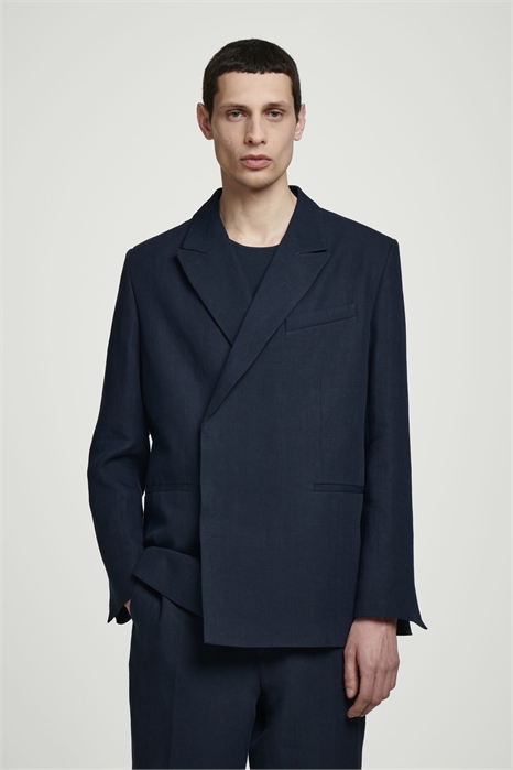 Расслабленный двубортный льняной блейзер 1262068001 - Фото 14133316