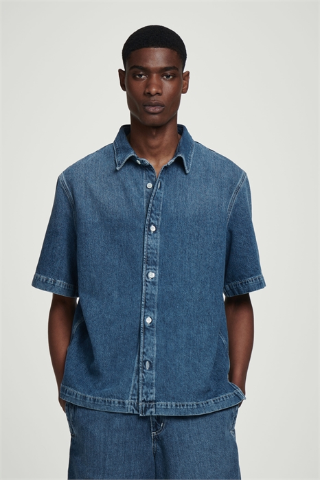 Легкая джинсовая рубашка с короткими рукавами 1273146001 - Фото 14134223