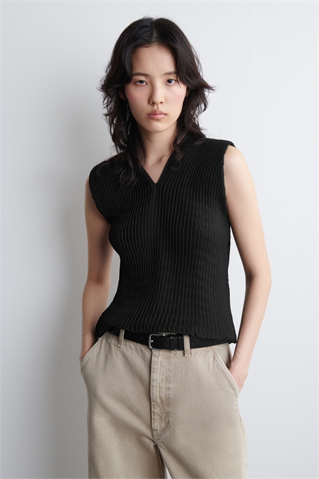 Плиссированный топ с V-образным вырезом 1277290001 - Фото 14140874