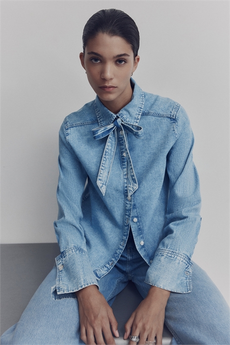 Джинсовая блузка с бантом 1304413003 - Фото 14142173
