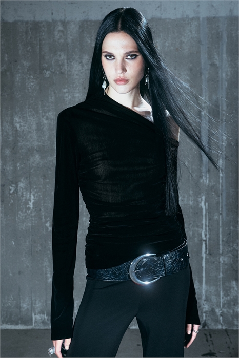 Драпированный асимметричный топ из бархатной сетки 1317631001 - Фото 14145981