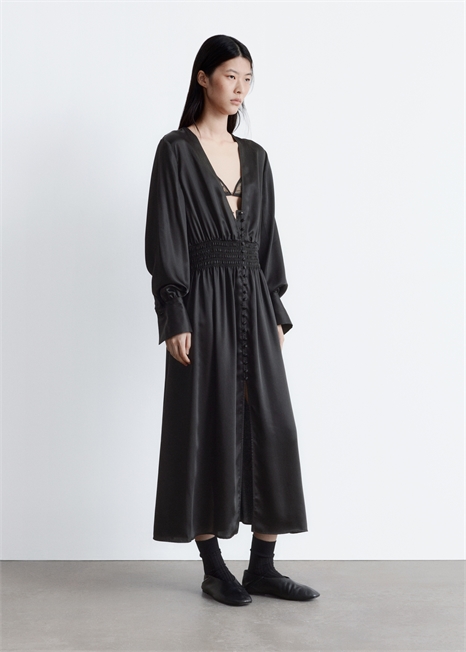 Атласное платье-рубашка миди 1316408001 - Фото 14147863