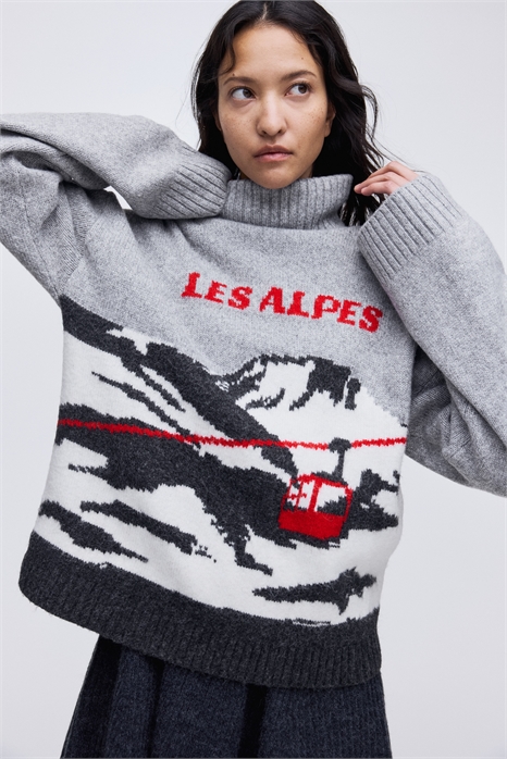 Джемпер с вырезом поло из жаккардовой вязки 1312460001 - Фото 14149540