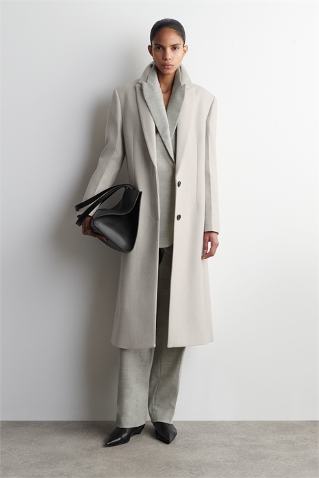 Приталенное длинное пальто из шерсти и твила 1314316001 - Фото 14158535