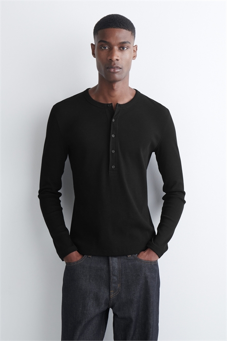 Тонкая ребристая хлопковая футболка с длинными рукавами Henley T-Shirt 1333150003 - Фото 14165001
