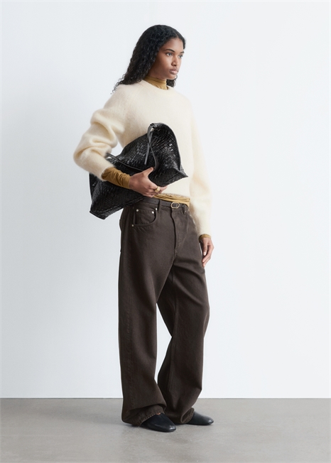 Джемпер с рукавами-баллонами из микса мохера 1322503001 - Фото 14166394