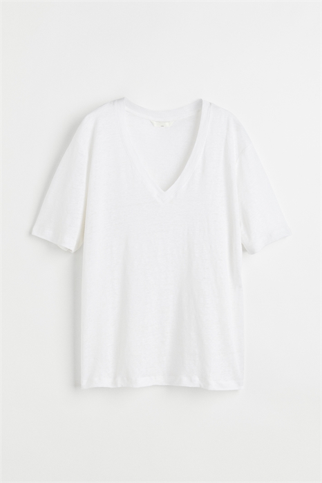 Футболка с V-образным вырезом из льняного джерси 1055982001 - Фото 14166923