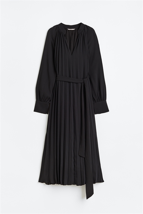 Плиссированное платье с поясом-завязкой 1123132001 - Фото 14169283