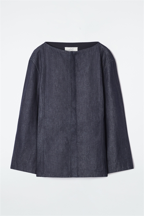 Рубашка из необработанного денима с прямым вырезом 1244353001 - Фото 14183056