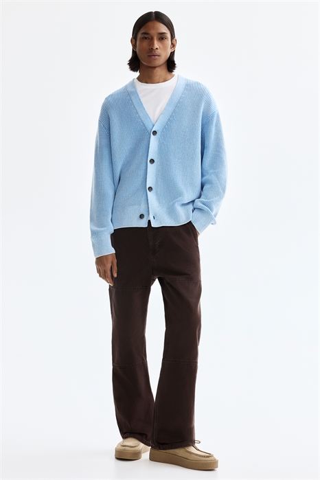 Кардиган из хлопка с ребристой вязкой и свободным кроем артикул 1321743001