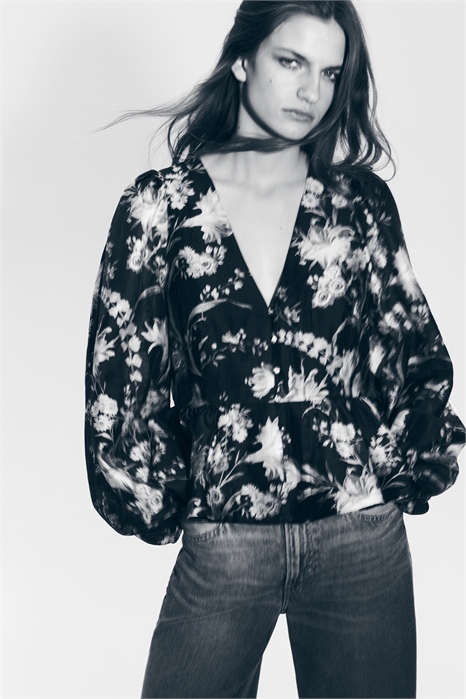 Блузка с баской из смешанного льна артикул 1321285002