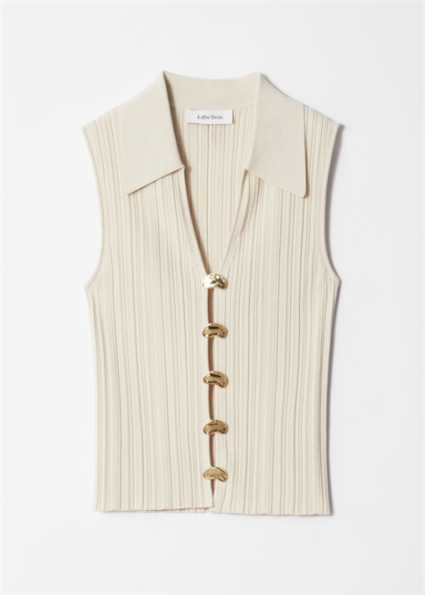 Танк-топ с воротником из трикотажа в рубчик артикул 1276363002