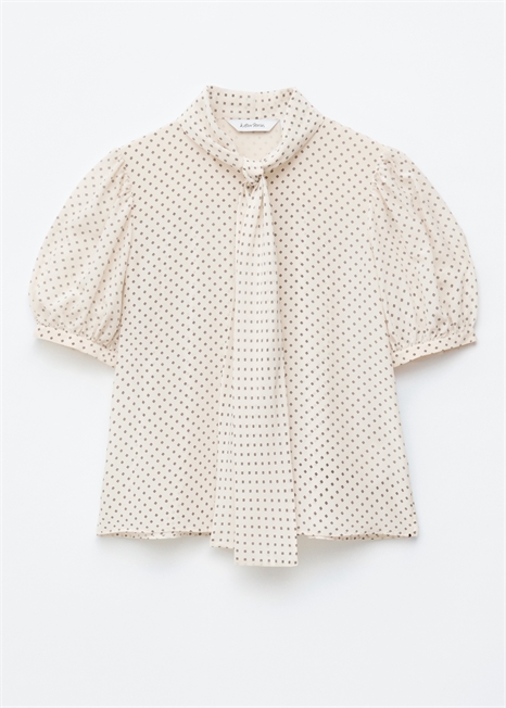 Шелковый блузка с завязкой на шее и принтом артикул 1330575002