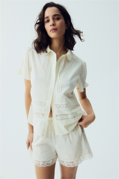 Хлопковая пижама с кружевными вставками артикул 1331710001