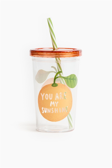 Пластиковая кружка с рисунком и соломинкой артикул 1206087017