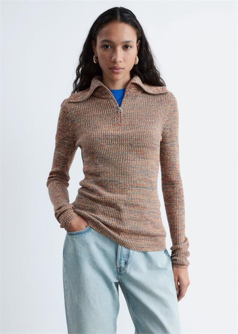 Свитер с полузастежкой-молнией из меланжевой ткани артикул 1324823001