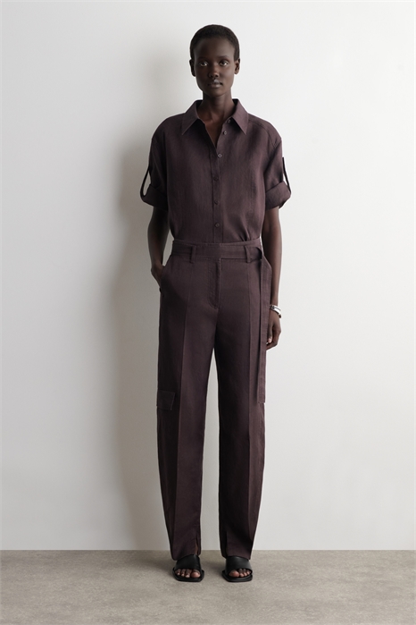 Льняные брюки с зауженными брючинами и ремнем артикул 1322314002