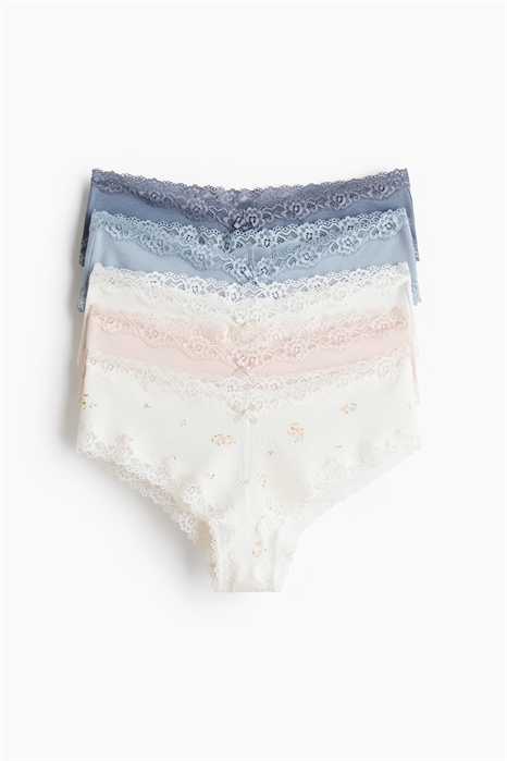 Набор из 5 трусов-хипстеров из хлопка и кружева артикул 1258869013