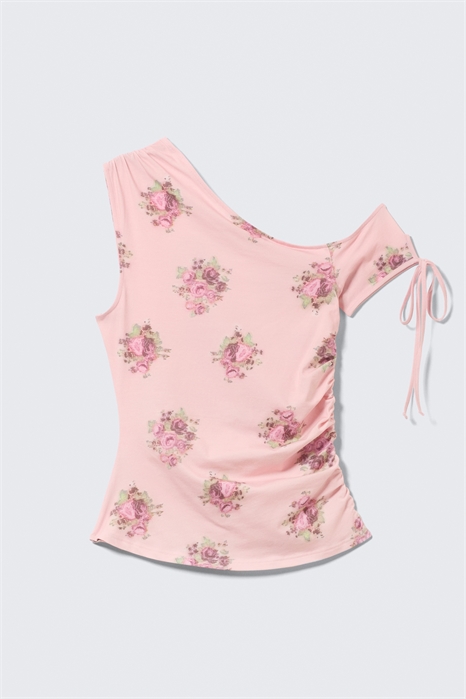 Узкий топ с рюшами и открытыми плечами артикул 1326537003