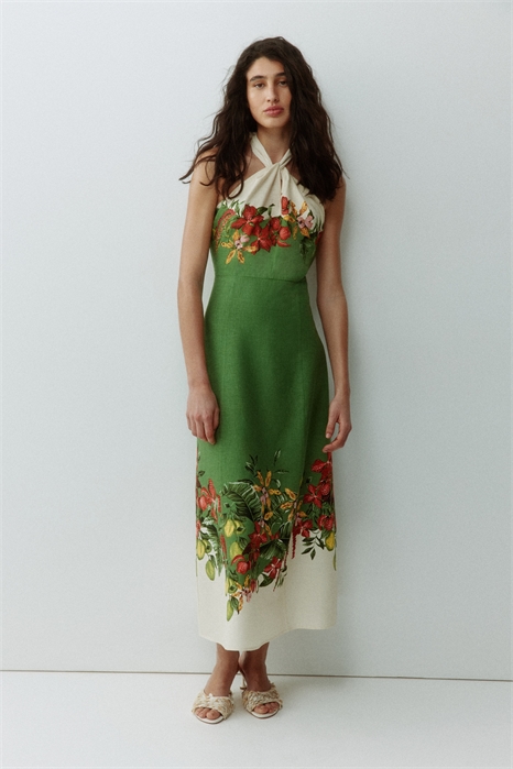 Платье с завязками на шее из смешанного льна артикул 1329753001