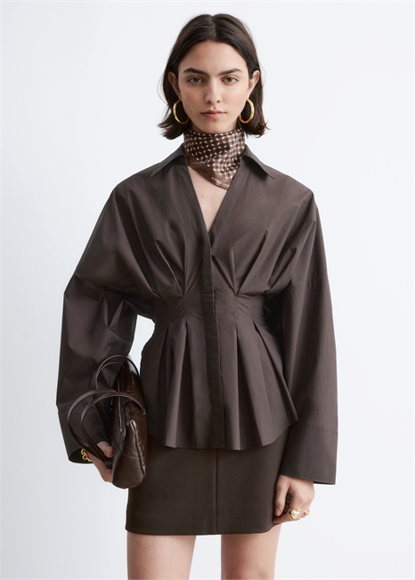 Хлопковая рубашка с облегающей талией артикул 1283476006