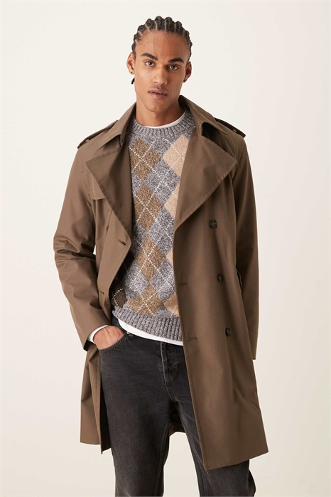 Тренч из смешанной ткани с хлопком и поясом артикул 154714904