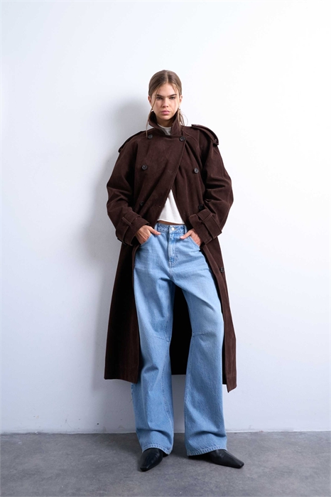 Тренч из искусственной замши свободного кроя с длинным покроем артикул 146924652