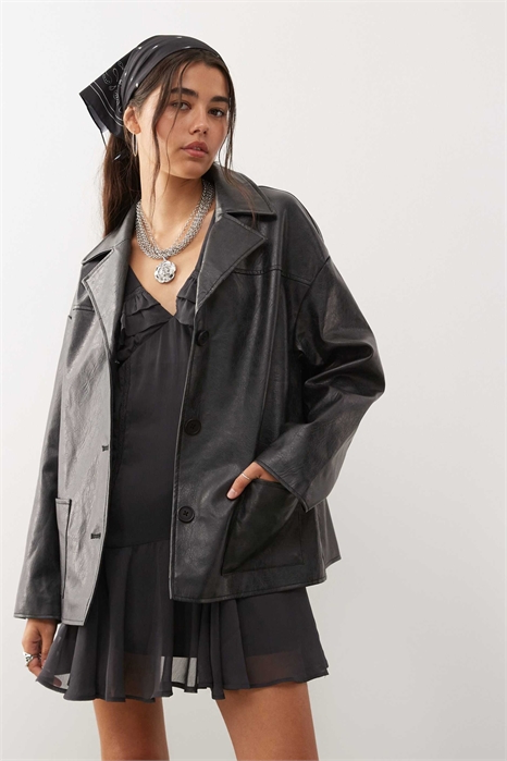 Блейзер свободного кроя под кожу артикул 144136571