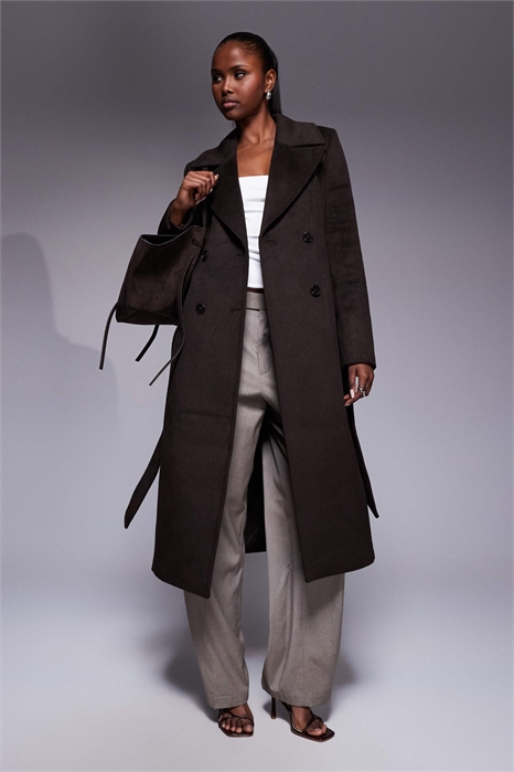 Формальное пальто из шерстяной смеси с поясом, шоколадно-коричневого цвета артикул 149852121