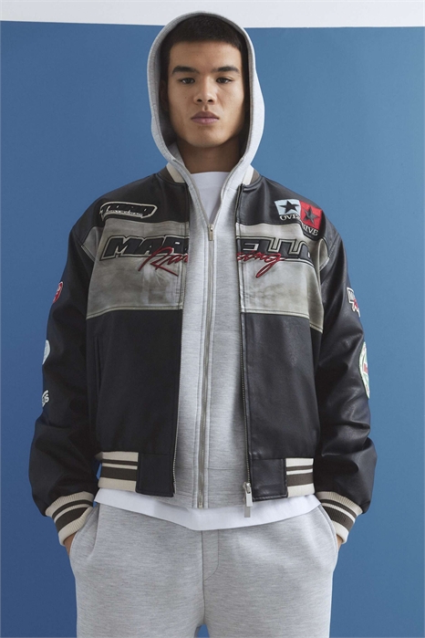 Бомбер из искусственной кожи в стиле мотокросс артикул 155848193