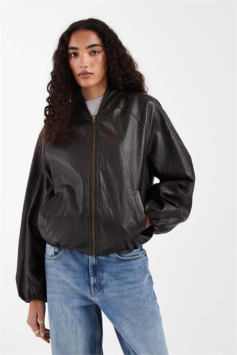 ASOS DESIGN: Удлиненная бомбер-куртка свободного кроя с эффектом вымытой кожи артикул 152666821