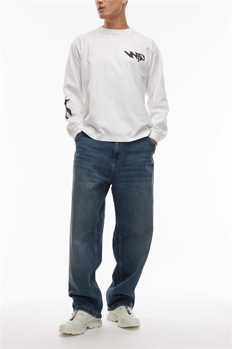 Джинсы OG с одним коленем и свободным кроем, темно-синего цвета с винтажным эффектом артикул 148887052