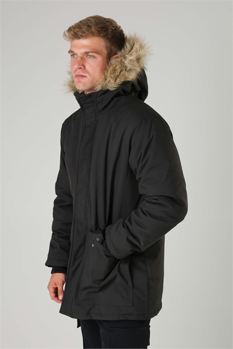 Длинная куртка-парка с капюшоном из искусственного меха на молнии артикул 152242477