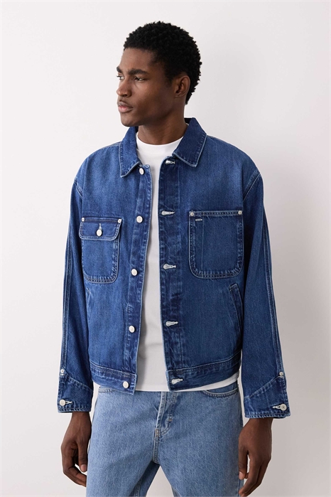 Джинсовая куртка-тракер с логотипом в виде флага на груди артикул 154032143