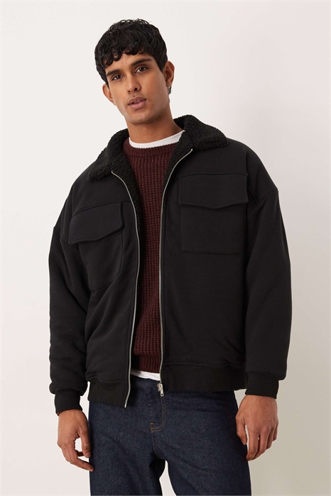 Свободная кофта на молнии с подкладкой из борж артикул 150080776