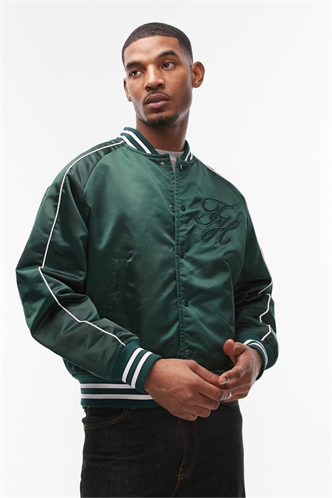 Нейлоновая куртка в стиле «варсити» темно-зеленого цвета артикул 154168307