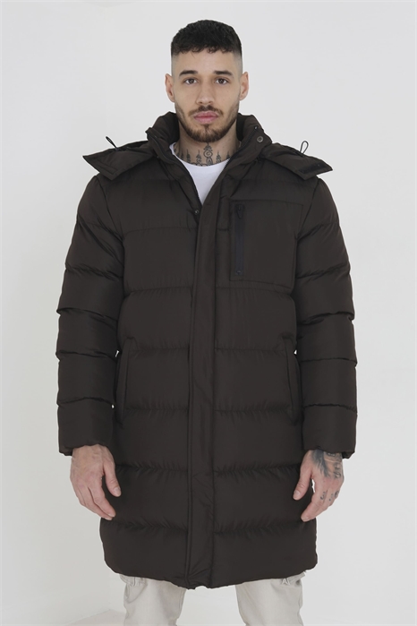 Утепленная пуховик с капюшоном и удлиненным кроем артикул 153062921
