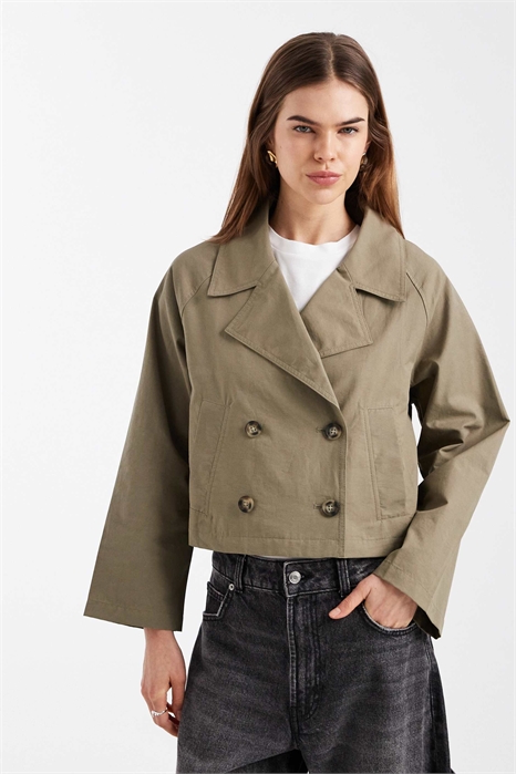 Укороченный тренч из ткани с высоким содержанием хлопка для подростков артикул 155443212