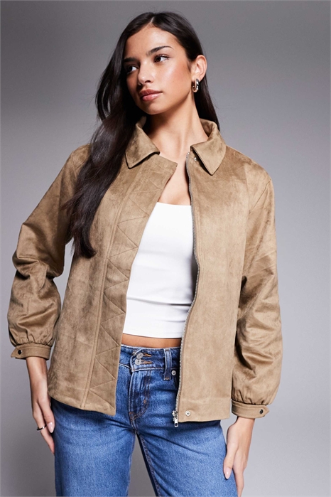 Эксклюзивная бомбер-куртка из искусственной замши с рукавами-балонами артикул 153492477