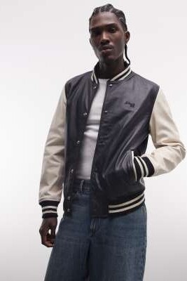 кожаная куртка в стиле «варсити» артикул 155642487