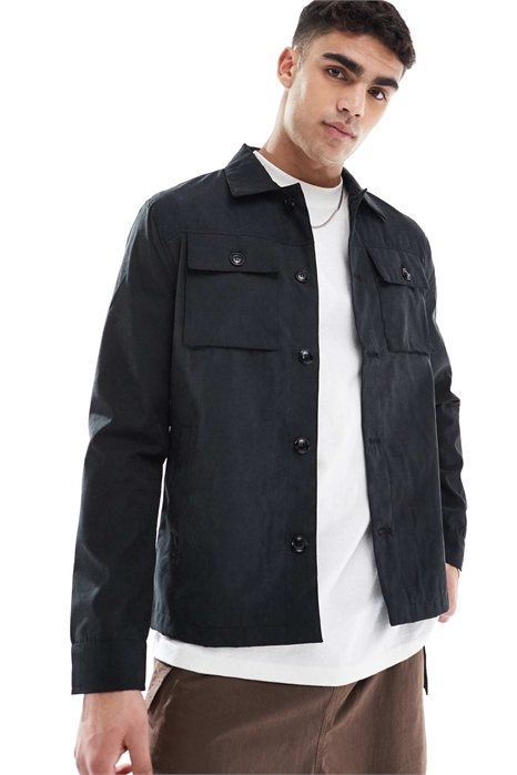Рубашка-куртка на пуговицах черного цвета артикул 143713864