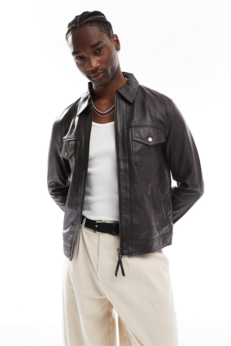 куртка Харрингтон из натуральной кожи артикул 138968466