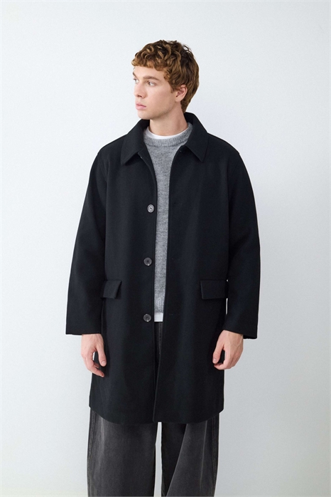 Длинное пальто черного цвета артикул 155494262