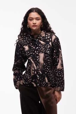 Джинсовая куртка-вестерн оверсайз с животным принтом артикул 152666223