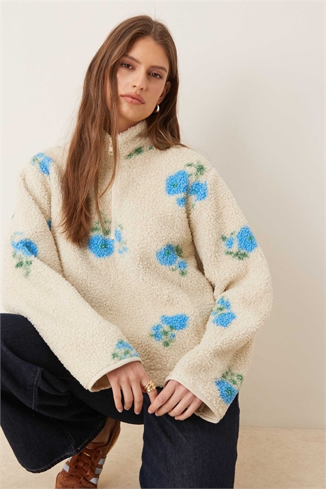 Куртка-тедди с полузастежкой-молнией и цветочным принтом артикул 154841161