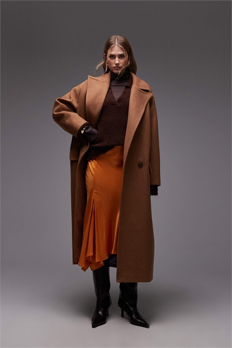 Макси-пальто свободного кроя с рукавами-коконами из смешанной шерсти артикул 153573023